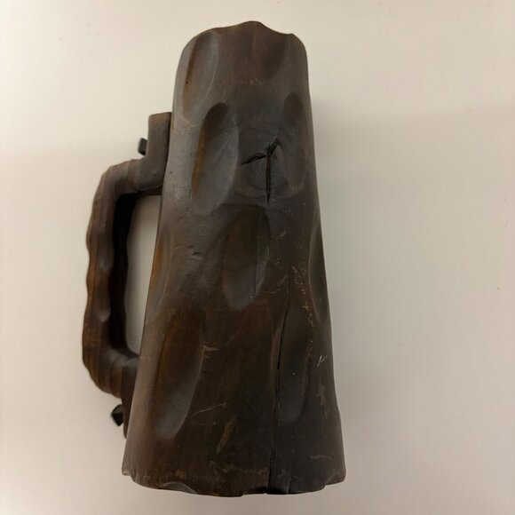 Carved Wooden Beer Mug Tankard Stein Rustic Mid-Century Vintage - Picture 4 of 8